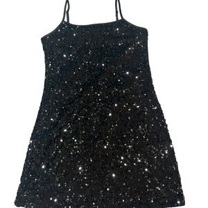 H&M Black Sequin Mini Dress XS Spaghetti Strap Party Cocktail Dress.